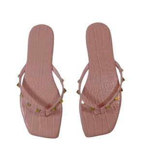 Charlotte Womens NEW Pink Crocodile Gold Studded Jelly Flip Flop Thong Sandals 6